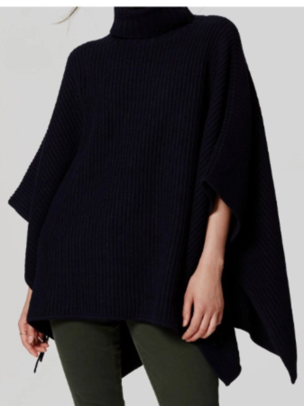 Ann Taylor LOFT Side Tie Poncho Sweater Oversized Mysterious Navy XSP/SP